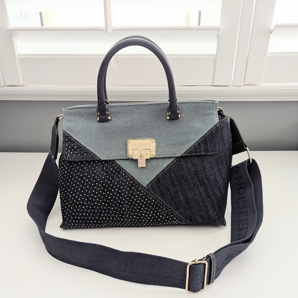 NWT True Religion Blue Denim/Jean Sparkle/Rhinestones Satchel/Shoulder/Crossbody